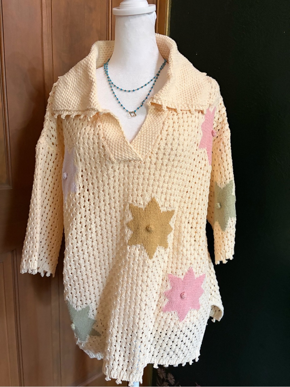 Cottagecore Crochet Sweater w/ Peter Pan Collar